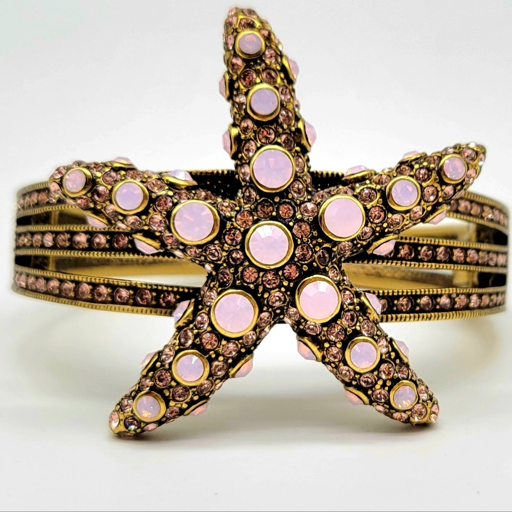 Heidi Daus Pink Tourmaline Swarovski Crystal Starfish Statement Cuff Bracelet